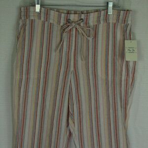 Per Se Linen Blend Pants   Cropped Capri  Crinkle Striped  Pull-On